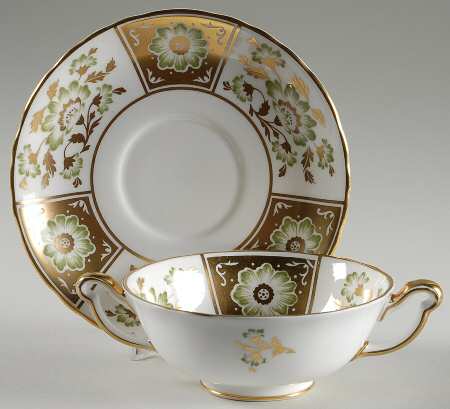 Derby Panel Green Footed Cream Soup Bowl & Saucer Set