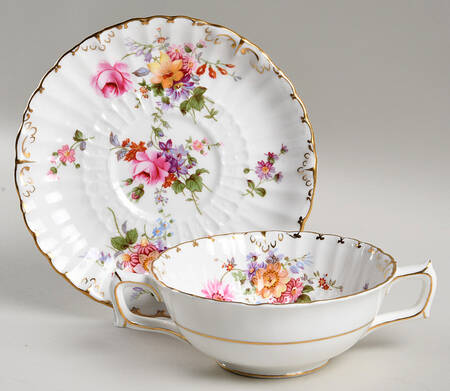 Derby Posies Flat Cream Soup Bowl & Saucer Set