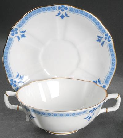 Grenville (Gold Trim) Footed Cream Soup Bowl & Saucer Set