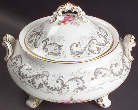 Grey Scroll Round Covered Vegetable