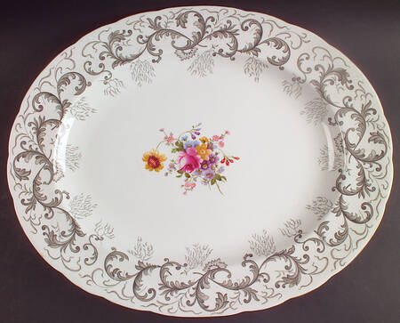 Grey Scroll 17" Oval Serving Platter by Royal Crown Derby