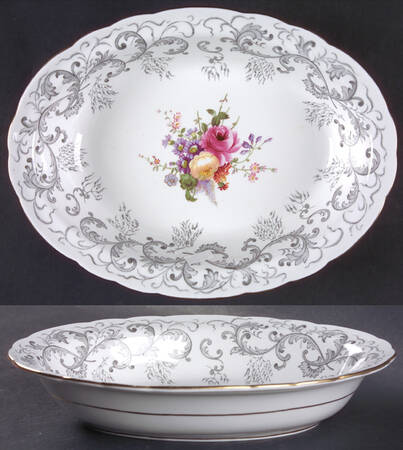 Grey Scroll 10" Oval Vegetable Bowl