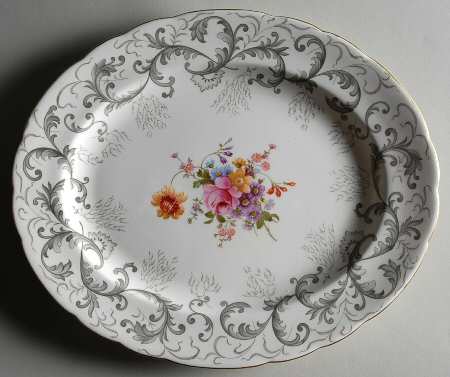 Grey Scroll 13" Oval Serving Platter by Royal Crown Derby