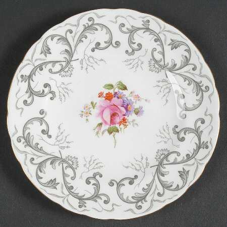 Grey Scroll Bread & Butter Plate by Royal Crown Derby