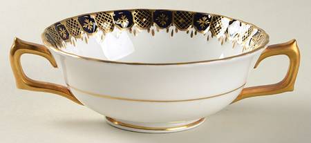 Heraldic Cobalt Blue Footed Cream Soup Bowl