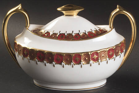 Heraldic Maroon Sugar Bowl & Lid
