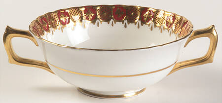 Heraldic Maroon Footed Cream Soup Bowl