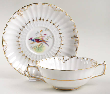 Lowestoft Pheasant Footed Cream Soup Bowl & Saucer Set