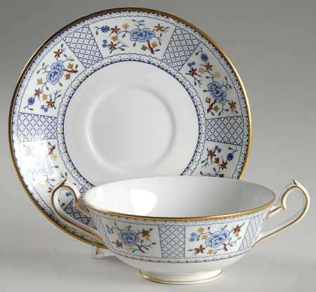 Mandarin Blue Footed Cream Soup Bowl & Saucer Set