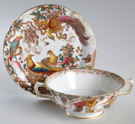 Olde Avesbury (Ely Chelsea Shape) Footed Cream Soup Bowl & Saucer Set by Royal Crown Derby