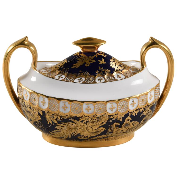 Paradise Cobalt Blue Sugar Bowl & Lid by Royal Crown Derby