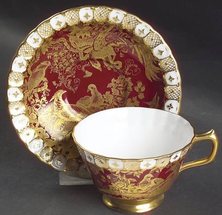 Paradise Maroon Footed Cup & Saucer Set