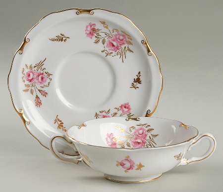 Pinxton Roses Footed Cream Soup Bowl & Saucer Set