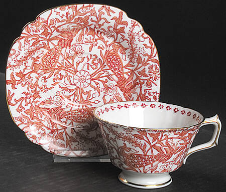 Derby Peacock Red Footed Cup & Saucer Set