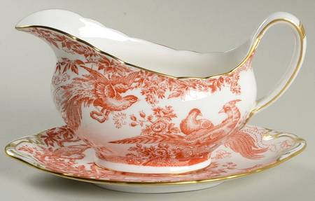 Red Aves (Older, Discontinued 1997) Round Gravy Boat & Underplate