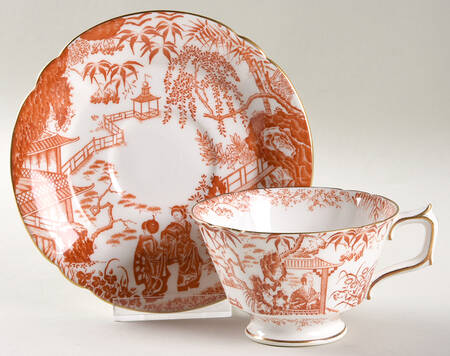 Red Mikado Footed Cup & Saucer Set by Royal Crown Derby