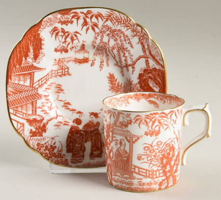 Red Mikado Flat Demitasse Cup & Saucer Set by Royal Crown Derby