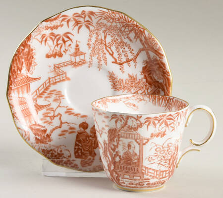 Red Mikado Flat Demitasse Cup & Saucer Set by Royal Crown Derby