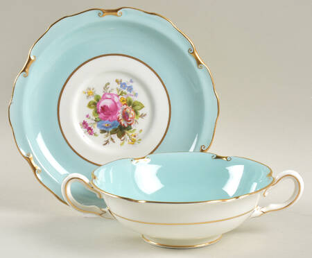 Rosemary (Celadon) Footed Cream Soup Bowl & Saucer Set