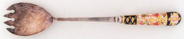 Traditional Imari Salad Serving Fork with Silverplate Bowl