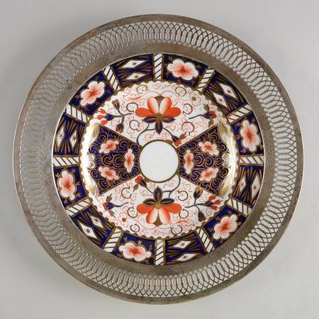 Traditional Imari Dessert Plate W/Sterling Rim