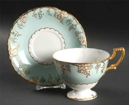Vine Aqua (Cream Leaves) Footed Cup & Saucer Set