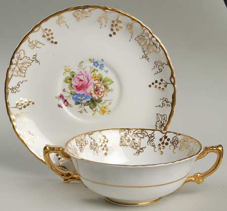Vine Garnett Center Footed Cream Soup Bowl & Saucer Set