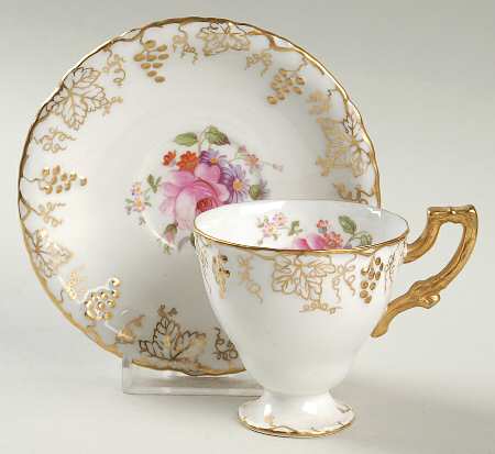 Vine (Posie Center) Footed Demitasse Cup & Saucer Set