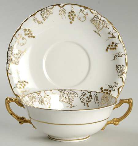 Vine Gold Footed Cream Soup Bowl & Saucer Set