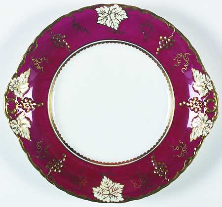 Vine Maroon (No Posie Center) Handled Cake/Pastry Plate by Royal Crown Derby