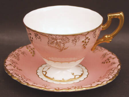 Vine Pink (Salmon, No Floral Center) Footed Cup & Saucer Set