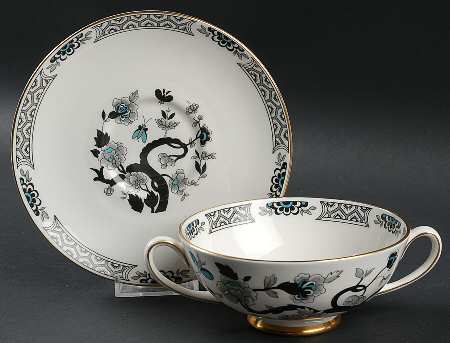 Black Mandarin Footed Cream Soup Bowl & Saucer Set