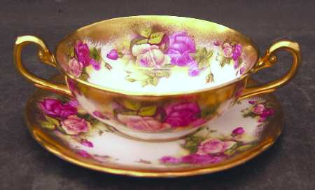 Golden Rose (Brushed Gold) Footed Cream Soup Bowl & Saucer Set