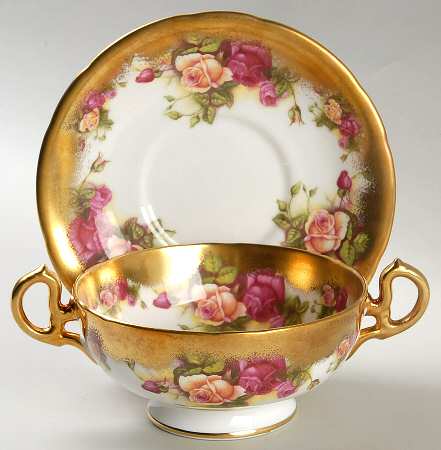 Golden Rose (Brushed Gold) Footed Cream Soup Bowl & Saucer Set