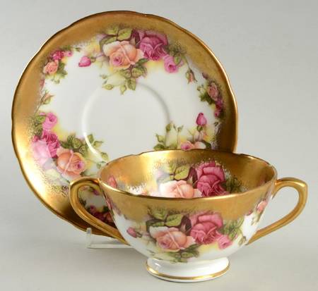 Golden Rose (Brushed Gold) Footed Bouillon Cup & Saucer