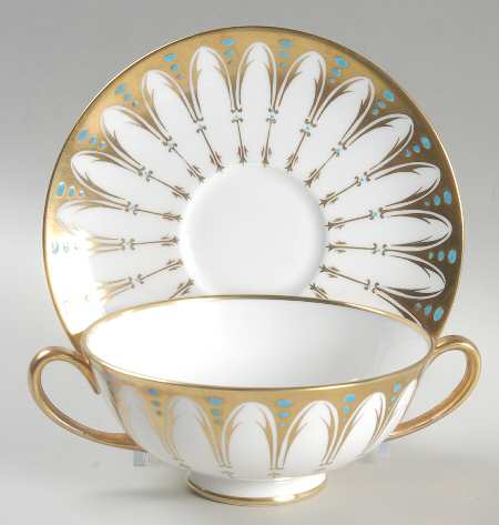 Gothic Footed Cream Soup Bowl & Saucer Set