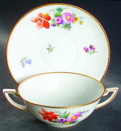 Saxon Flower (4) Flat Cream Soup Bowl & Saucer Set