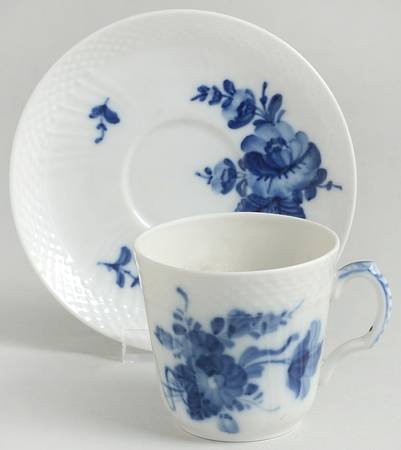 Blue Flowers Curved) Flat Demitasse Cup & Saucer Set