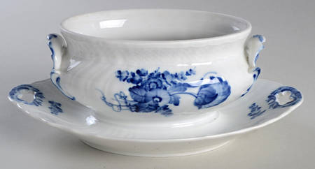 Blue Flowers Curved) Sauce Boat with Attached Underplate No Lid