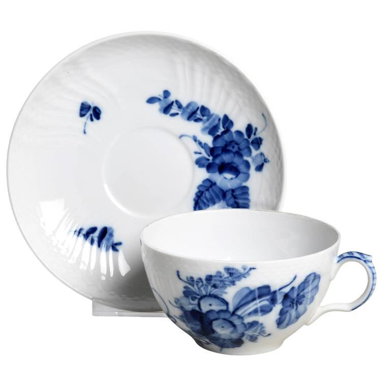 Blue Flowers Curved) Breakfast Cup & Saucer Set