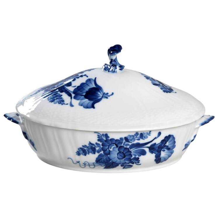 Blue Flowers Curved) Oval Covered Vegetable