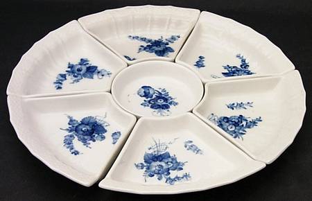 Blue Flowers Curved) 7 Piece Lazy Susan (6 Side and 1 Center Section)