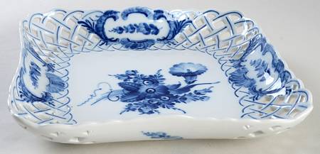 Blue Flowers Curved) Pierced Square Cake Plate