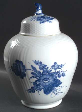 Blue Flowers Curved) Large Covered Vase
