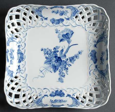 Blue Flowers Curved) 9" Pierced Square Plate