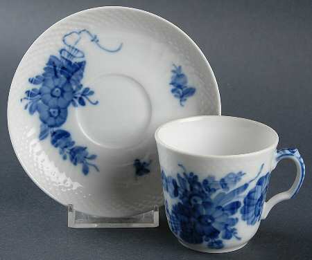 Blue Flowers Curved) Flat Demitasse Cup & Saucer Set