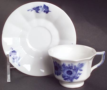 Blue Flowers Footed Demitasse Cup & Saucer Set by Royal Copenhagen