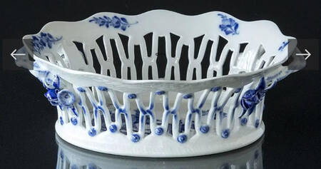 Blue Flowers Braided Oval Fruit Basket for Fruit Basket & Stand Set