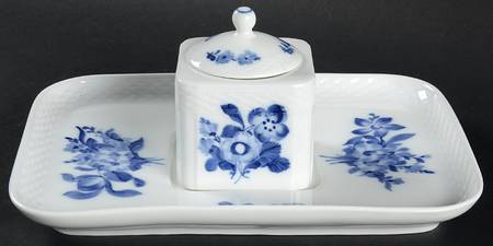 Blue Flowers Braided Ink Pot with Lid and Ink Underplate
