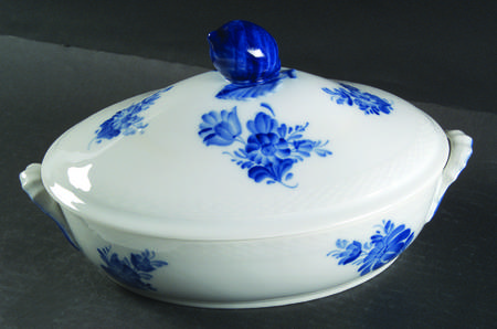 Blue Flowers Braided Oval Covered Vegetable